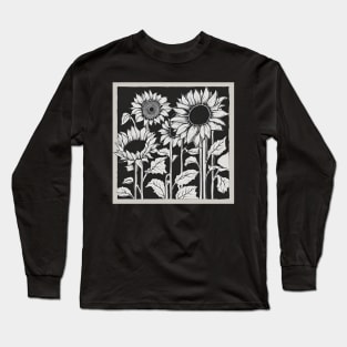 Black and White Sunflowers Long Sleeve T-Shirt